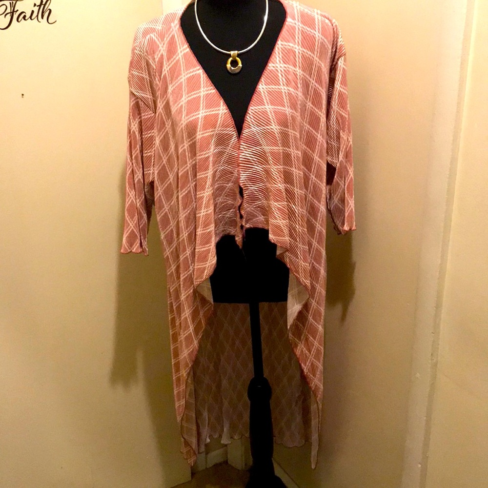 B) Lularoe Dusty Rose Plaid Long Cardigan 
Size Small